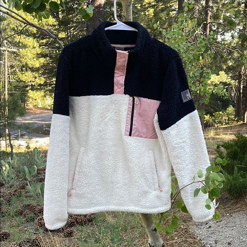 Roxy Black and White Sweater with Pink Accents